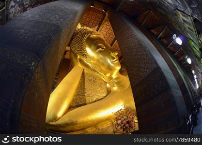 the reclining buddha in the temple of Wat Pho in the city of Bangkok in Thailand in Southeastasia.. ASIA THAILAND BANGKOK WAT PHO