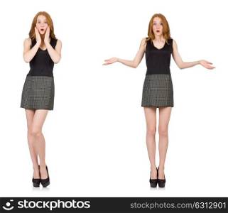 The red hair girl in gray dress isolated on white. Red hair girl in gray dress isolated on white