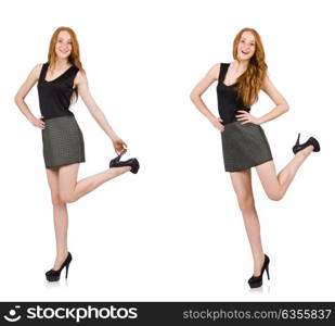 The red hair girl in gray dress isolated on white. Red hair girl in gray dress isolated on white
