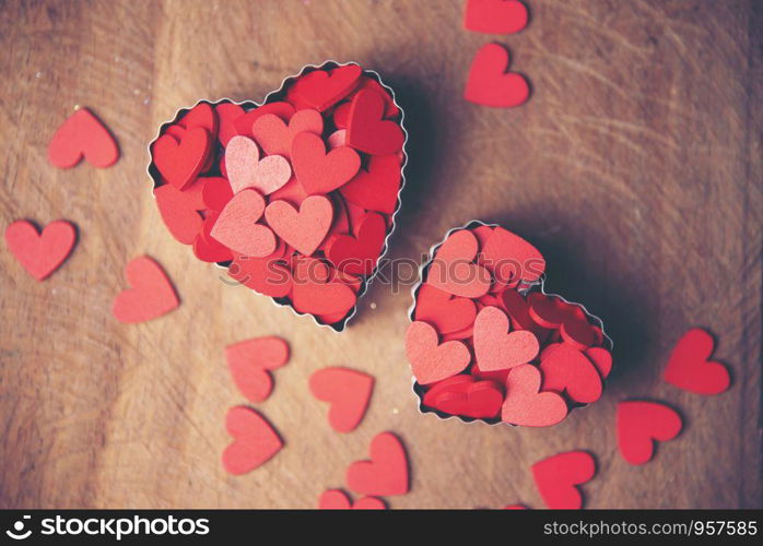 The red Heart shapes on abstract background in love concept for valentines day with sweet and romantic moment