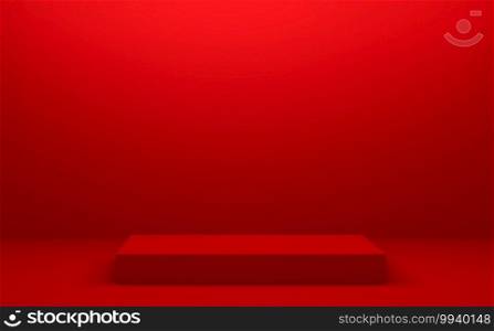 The red podium geometric for Product presentation. 3D rendering