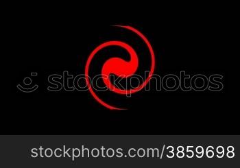 The red spiral rotates on a black background and turns to a band