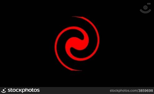 The red spiral rotates on a black background and turns to a band