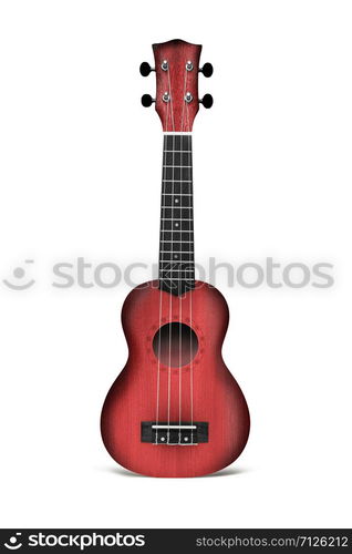 The Red ukulele guitar isolated on the white background