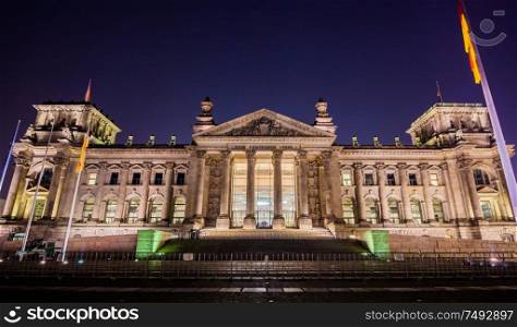 the Reichstag in Berlin at night, Germany