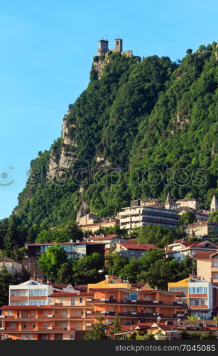 The Republic of San Marino (oldest republic in the world) view with Monte Titano and Cesta tower.