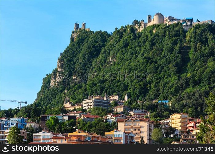 The Republic of San Marino (oldest republic in the world) view with Monte Titano and Cesta tower