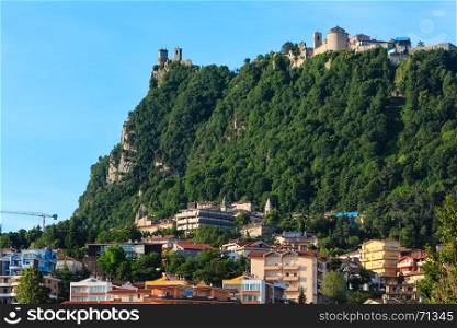The Republic of San Marino (oldest republic in the world) view with Monte Titano and Cesta tower