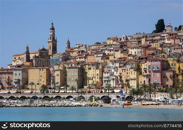 The resort of Menton on the Cote d&rsquo;Azur in the South of France.