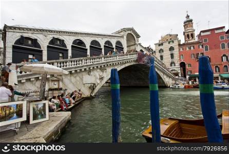 The Rialto Bridge seen from the Grand Canal in Venice, Italy