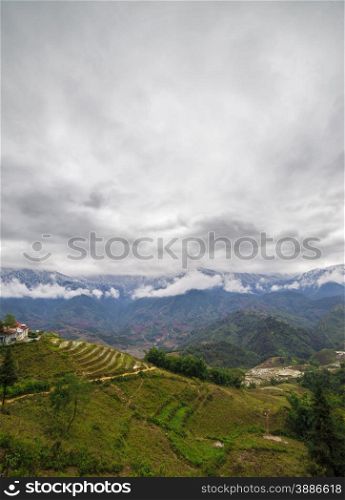 The Rice field terraces. Sapa Vietnam. Cloudscape. Rice field terraces. Sapa Vietnam