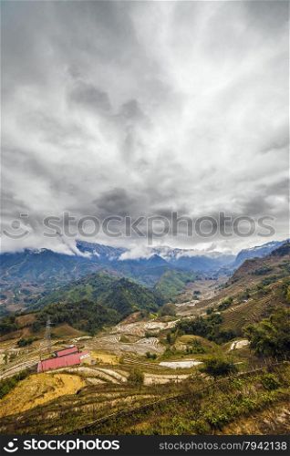 The Rice field terraces. Sapa Vietnam. Cloudscape. Rice field terraces. Sapa Vietnam