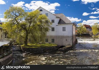 The river Fyris and the Uppland museum In the building of an old mill in Uppsala. Sweden