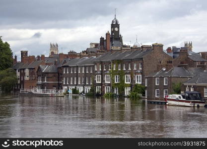 The River Ouse floods the streets of central York in the United Kingdom. September 2012.