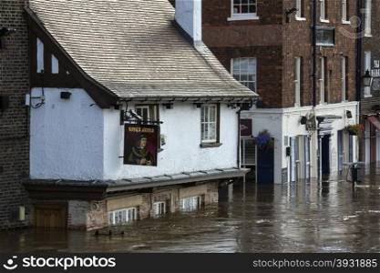 The River Ouse floods the streets of central York in the United Kingdom. September 2012.