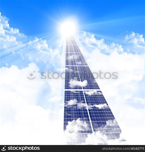 The road from the solar panels disappearing in the sky