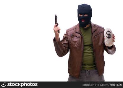 The robber wearing balaclava isolated on white background. Robber wearing balaclava isolated on white background