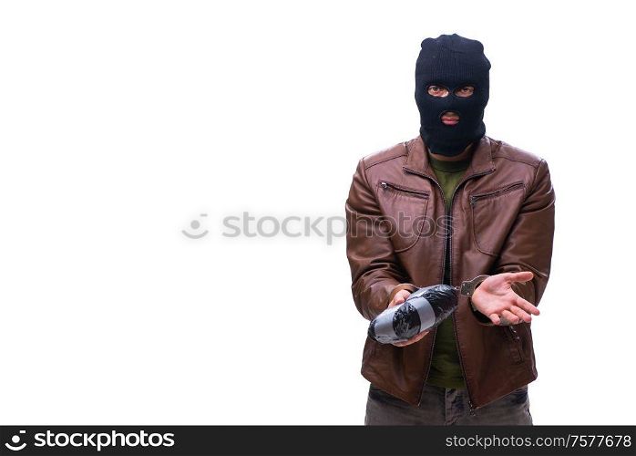 The robber wearing balaclava isolated on white background. Robber wearing balaclava isolated on white background