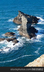 The rocks and cliffs in the ocean of the famous island Belle Ile en Mer in France