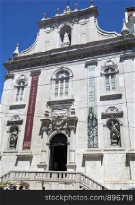 The Roman Baroque facade of the Church of Our Lady of Loreto (also known as Church of the Italians), built in 1518 by the Italian merchant community, in Lisbon, Portugal