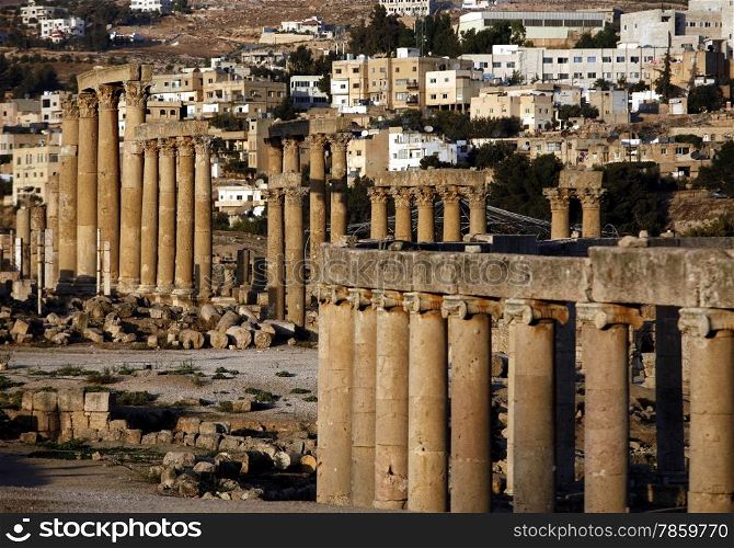 the Roman Ruins of Jerash in the north of Amann in Jordan in the middle east.. ASIA MIDDLE EAST JORDAN JERASH