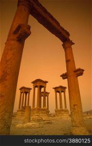 the Roman Ruins of Palmyra in Palmyra in the east of Syria.. SYRIA PALMYRA ROMAN RUINS