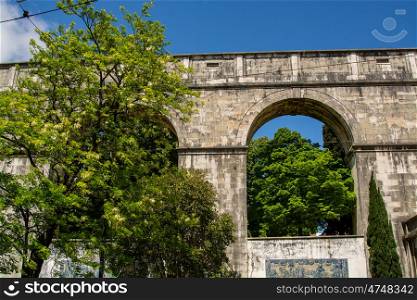 the roman water aqueduct in Lisbon. View of the Mae de Agua roman water aqueduct in Lisbon.