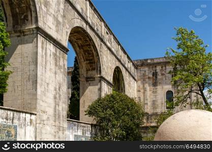 the roman water aqueduct in Lisbon. View of the Mae de Agua roman water aqueduct in Lisbon.