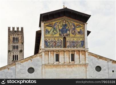The Romanesque Basilica of San Frediano and the golden 13th century mosaic representing The Ascension of Christ the Saviour with the apostles below.