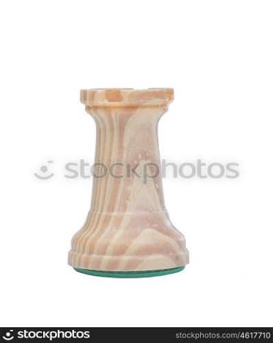 The rook. Wooden chess piece isolated on white background