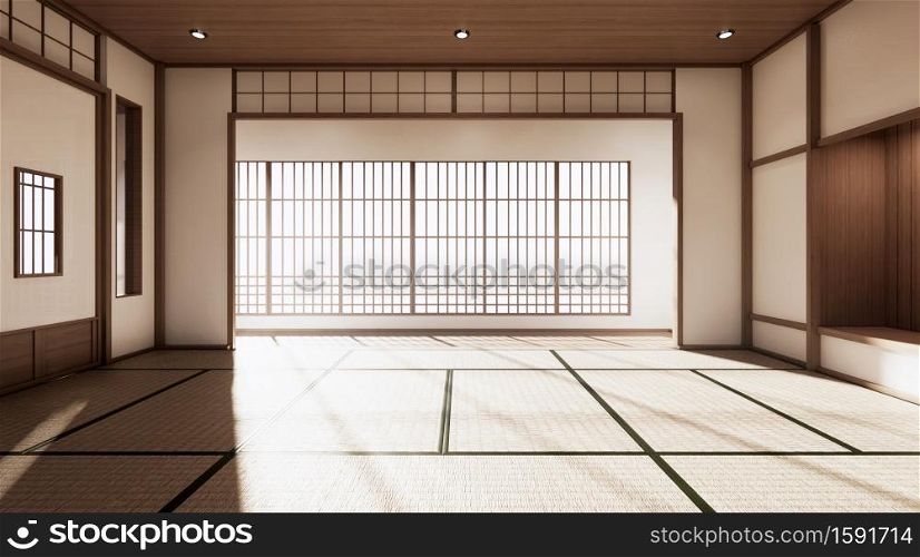 The room is spacious design of the Japanese style And light in natural tones. 3D rendering