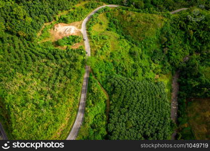 the route on the green mountain connecting the city at chiang rai Thailand aerial top view from drone