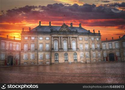 The Royal Amalienborg Palace in Copenhagen. Denmark. Royal Amalienborg Palace in Copenhagen