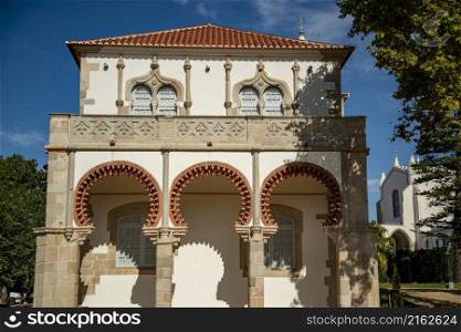 the Royal Palace at the Jardim Publico in the old Town of the city Evora in Alentejo in Portugal. Portugal, Evora, October, 2021