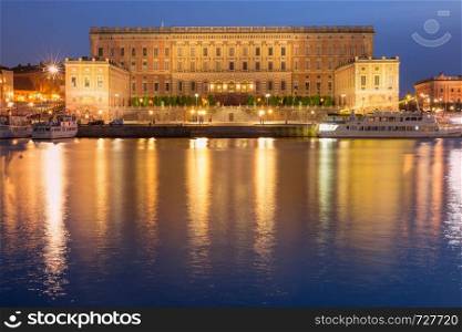 The Royal Palace during morning blue hour, Stockholm, capital of Sweden. Royal Palace in Stockholm, Sweden