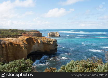 The rugged coastline beside the Great Ocean Road, Southern Victoria, Australia