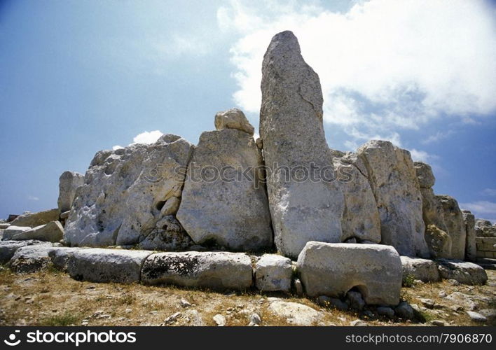 The Ruin of the Hagar Qim Temple in the south of Malta in Europe.