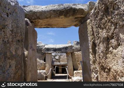The Ruin of the Hagar Qim Temple in the south of Malta in Europe.