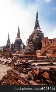The ruin pagodas of Wat Phra Si Sanphet.