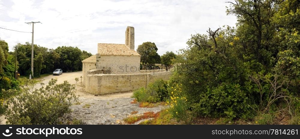 The ruins of a 21th Century Chapel in the Drome en Provence region, France on an overcast day