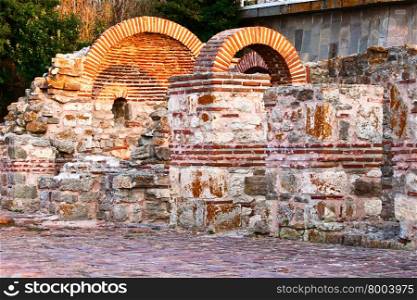 The ruins of a Byzantine basilica of the VI century. Nessebar, Bulgaria.