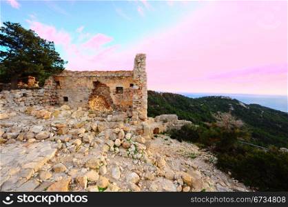 The Ruins of a Medieval Fortress on the Greek Island of Rhodes