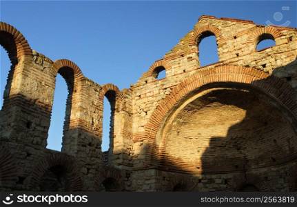 The ruins of an ancient basilica in Nessebar, Bulgaria - late in the day as the sun started to set.