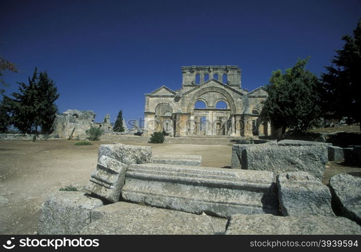 the ruins of the Basilica of Deir Samaan or St Simeon naer the city of Aleppo in Syria in the middle east. MIDDLE EAST SYRIA ALEPPO DEIR SAMAAN ST SIMEON