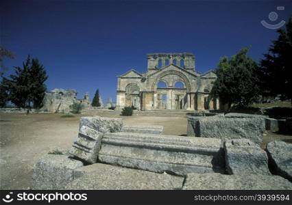 the ruins of the Basilica of Deir Samaan or St Simeon naer the city of Aleppo in Syria in the middle east. MIDDLE EAST SYRIA ALEPPO DEIR SAMAAN ST SIMEON