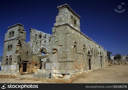 the ruins of the Basilica Qalb Lozeh near the city of Aleppo in Syria in the middle east. MIDDLE EAST SYRIA ALEPPO BASILICA QALB LOZEH