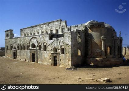 the ruins of the Basilica Qalb Lozeh near the city of Aleppo in Syria in the middle east. MIDDLE EAST SYRIA ALEPPO BASILICA QALB LOZEH