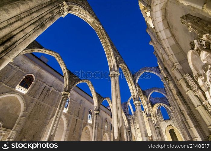 the ruins of the Convento and Igreja do Carmo in Chiado in the City of Lisbon in Portugal. Portugal, Lisbon, October, 2021
