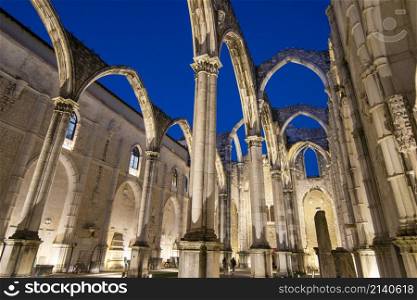 the ruins of the Convento and Igreja do Carmo in Chiado in the City of Lisbon in Portugal. Portugal, Lisbon, October, 2021