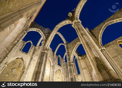 the ruins of the Convento and Igreja do Carmo in Chiado in the City of Lisbon in Portugal. Portugal, Lisbon, October, 2021